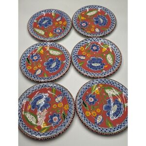 Jay Import Set of 6 Dinner Plates Floral Blue Red Yellow MCM Style